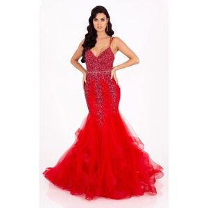 TNW613 MAKE AN OFFER red prom pageant evening fishtail dress